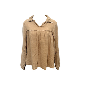 Easel tan gauze pullover top sz S